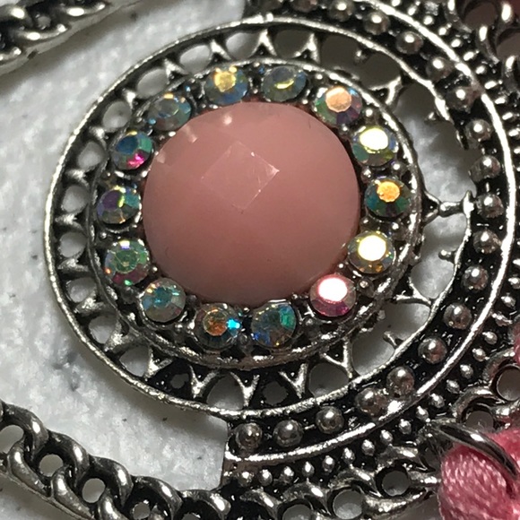 Pink Fringe Dangle Earrings - Picture 2 of 3